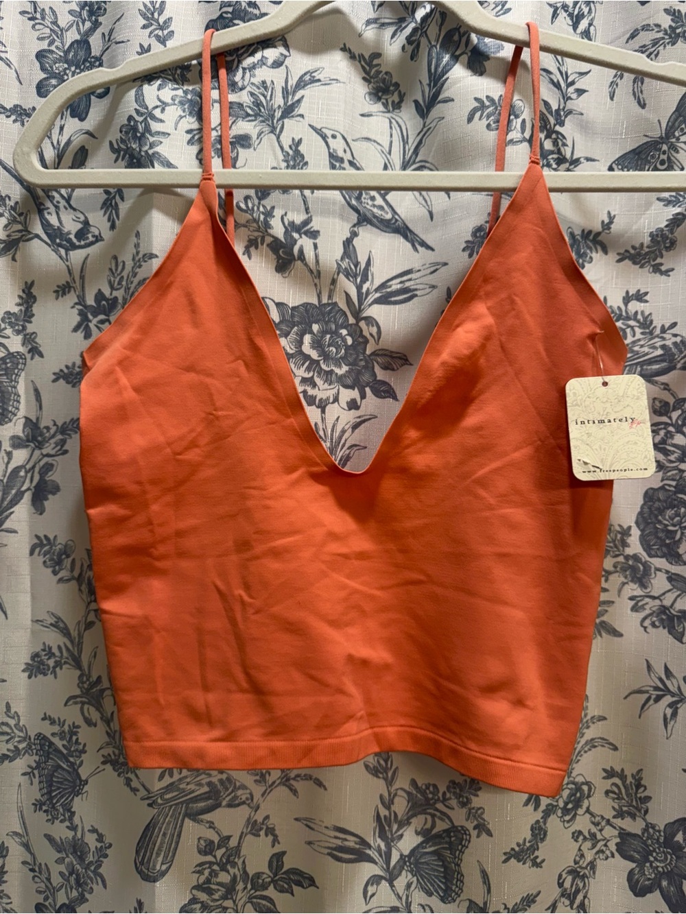 Deep V Spaghetti Strap Crop Camisole in Coral Orange M/L